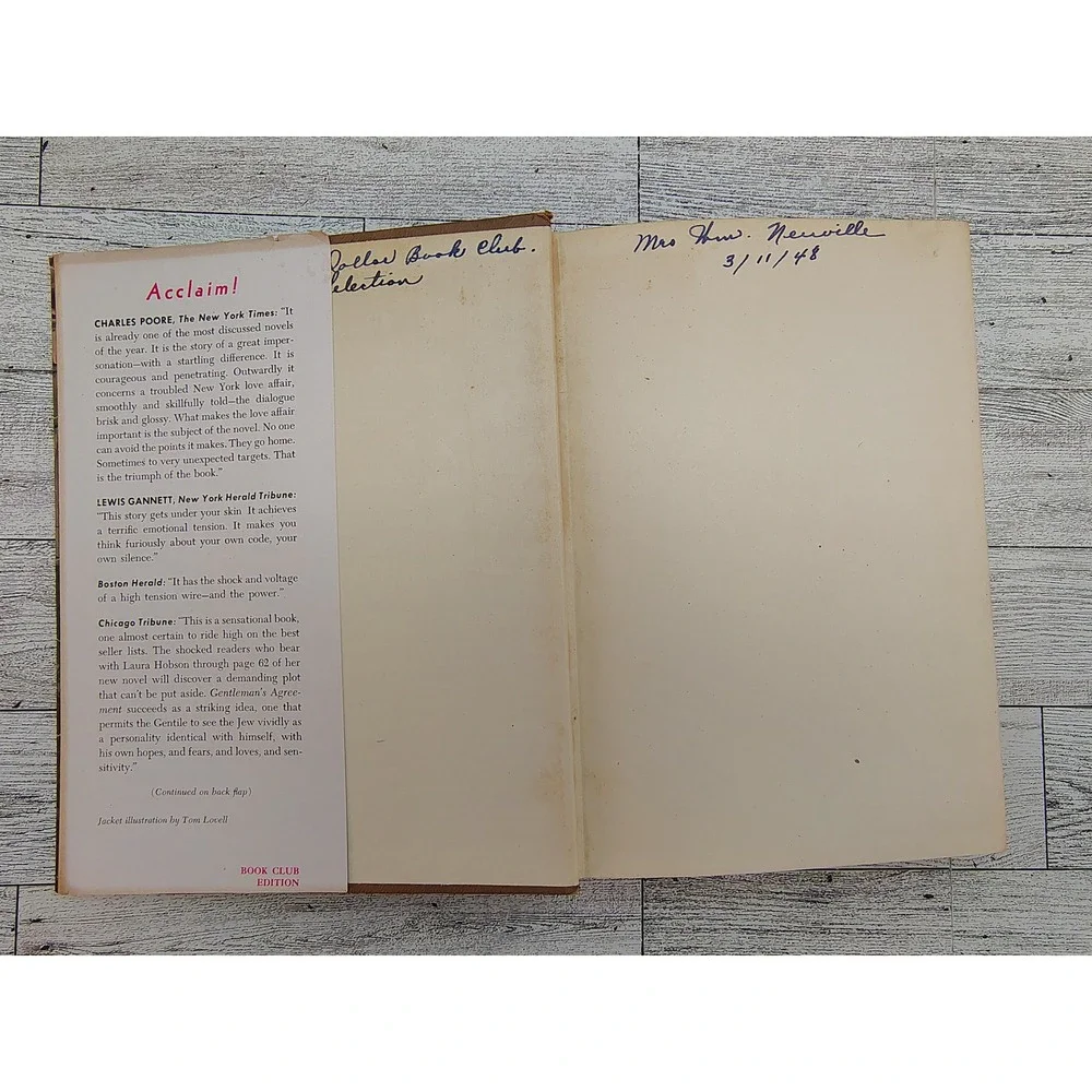 Gentlemans Agreement 1947 Laura Hobson HCDJ Simon Schuster Exposé fiction Social